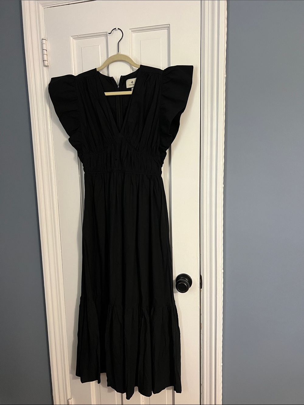 Tuckernuck Black Flutter-Sleeve V-Neck Maxi Dress